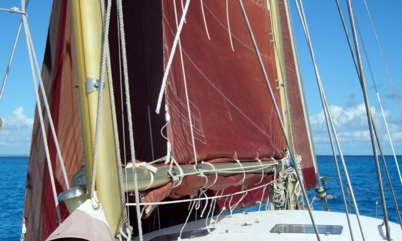 Under genoa and mainsail with one reef Under genoa and mainsail with one reef