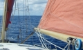 The yacht's versatile sail set: genoa, mainsail, mizzen and mizzen staysail