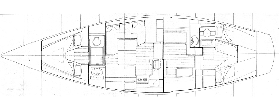 Plan der Innenauslegung der Yacht (2)  —  Ansicht der Yacht vom Masttop aus (1)